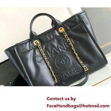 Chanel Calfskin & Gold-Tone Metal Shopping Tote Bag AS3351 Black 2024